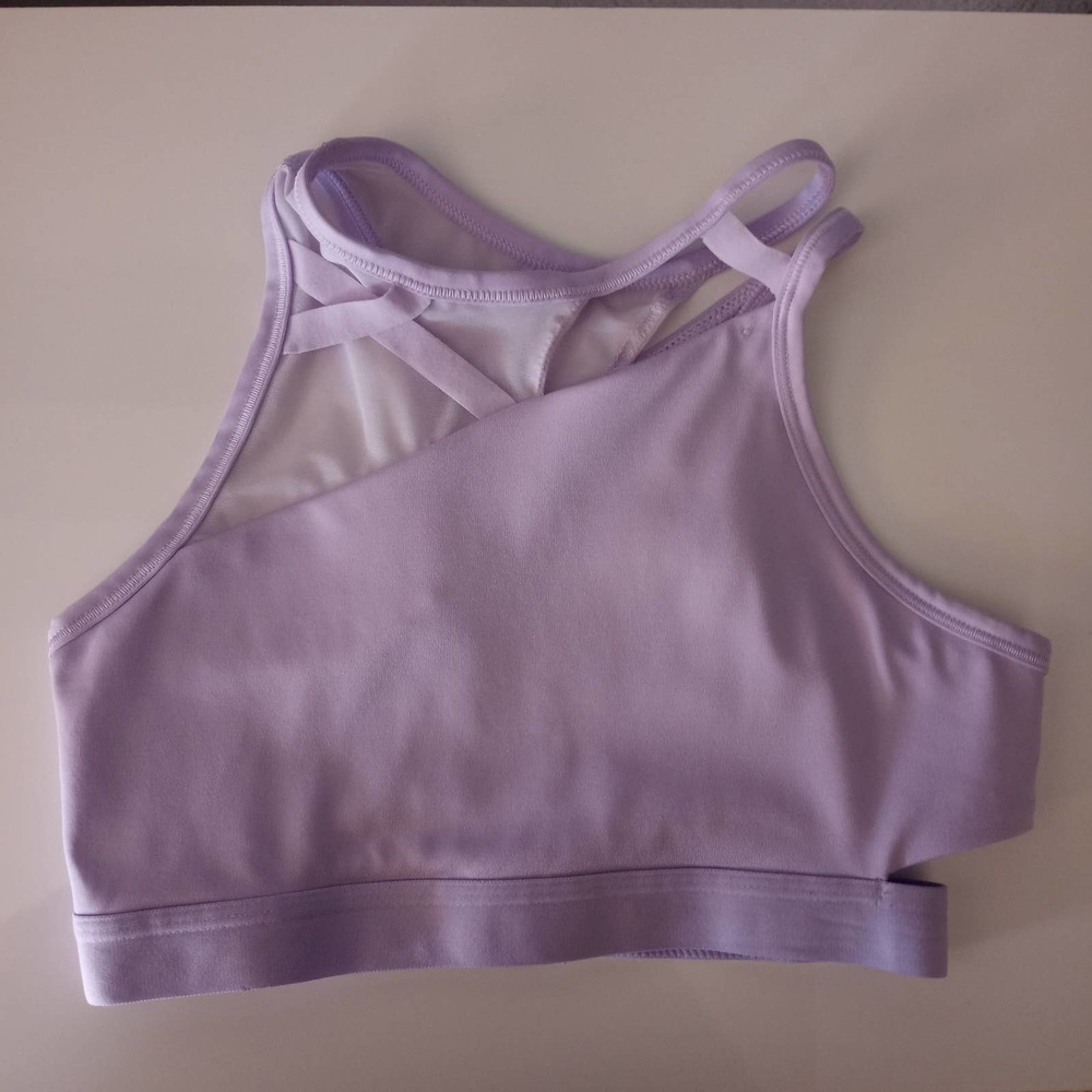 Nike Dri Fit Lavender Swoosh Rebel Slash Cutout Sports Bra